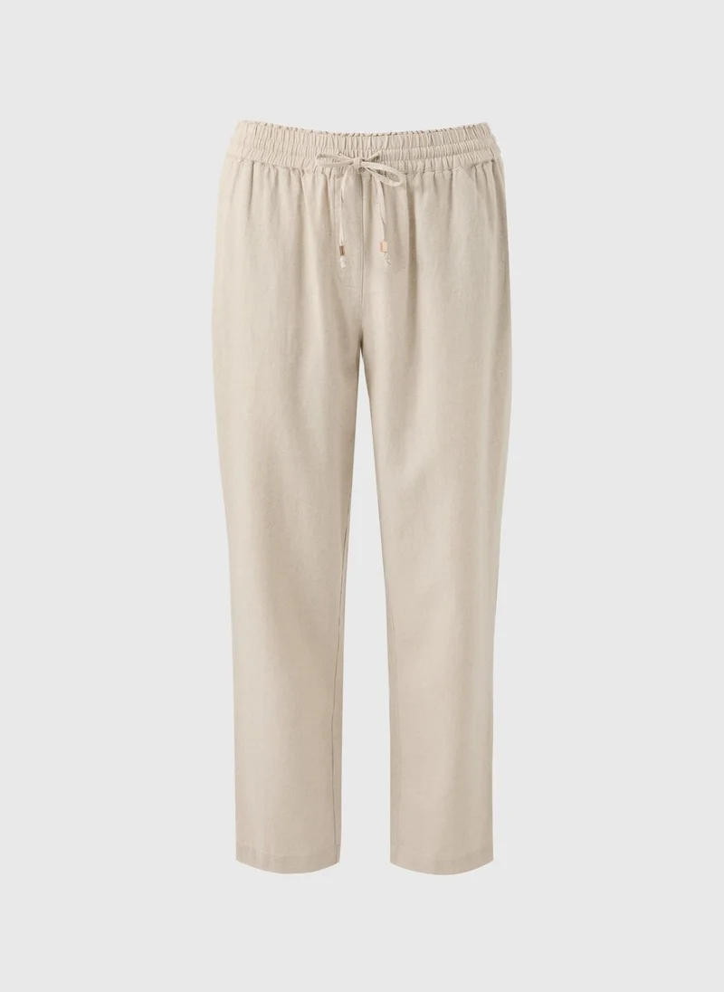 Matalan Beige Oatmeal Linen Blend Tapered Trousers for Women | Best Price UAE